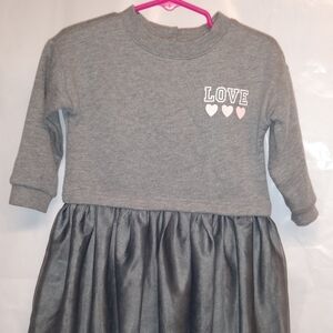 Crazy 8  Jersey& Mesh Dress, 18-24M, Gray, long sleeve, love,3 pink hearts, NWT